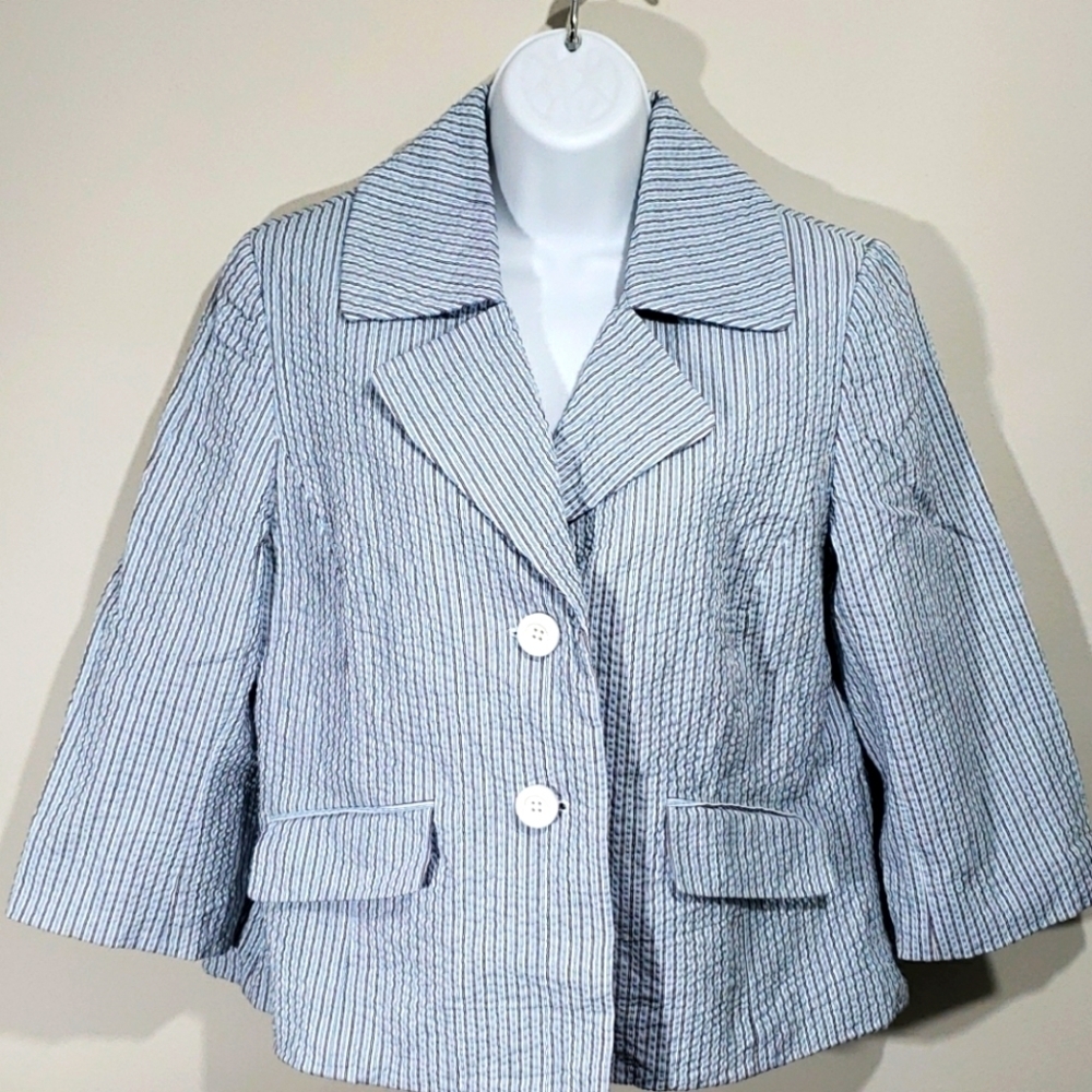 JUDITH HART- Seersucker Blue Blazer/ Jacket, Sz 8 - Picture 1 of 8